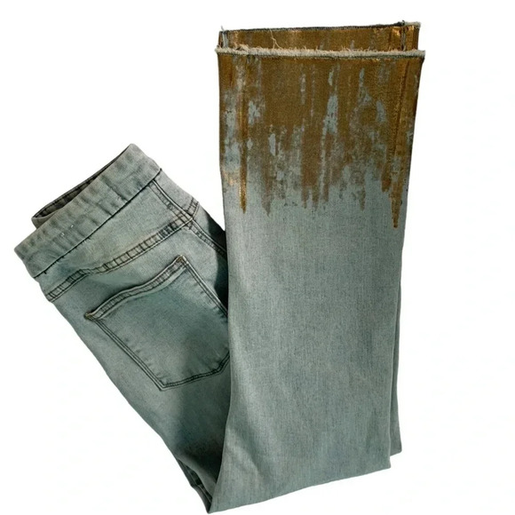 Tribal Audrey Mid Rise Straight Crop Gold Dipped Pull On Jeans Size 4 - Picture 13 of 14
